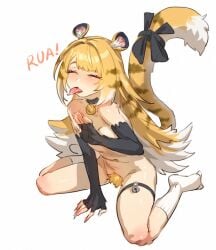 1girls agaver agaver123 animal_ear_fluff animal_ears animal_tail hoyoverse ju_fufu pale-skinned_female pale_skin pubic_hair small_breasts tongue tongue_out yellow_fur zenless_zone_zero