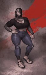 1girls ape ape_girl big_breasts big_breasts bigger_female breasts breasts clothed clothed_female female female_focus female_only gorilla gorilla_girl jeans large_boobs large_breasts larger_female original original_character redustheriotact smug smug_expression smug_face smug_grin smug_smile suggestive_look tall_female tall_girl tall_woman tattoo