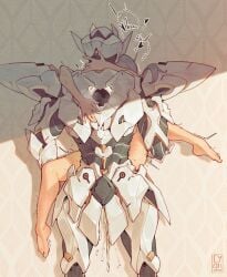 2girls absurdres against_wall armor arms_around_neck completely_nude cum cumdrip cyber_(cyanceebee) firefly_(honkai:_star_rail) from_behind futa_with_female futanari grey_armor helmet highres honkai:_star_rail honkai_(series) implied_futanari multiple_girls nude power_armor sam_(honkai:_star_rail) sex shade sound_effects stelle_(honkai:_star_rail) trailblazer_(honkai:_star_rail) trembling upright_straddle white_armor