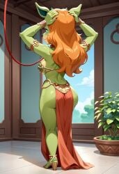 ai_generated amberley blue_eyes furry_female furry_only green_fur horns orange_hair tagme the_dreamstone