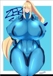 1girls 46ayamahi big_breasts big_thighs blonde_hair blue_eyes blush bodysuit breasts busty female female_only gigantic_breasts huge_breasts huge_thighs large_breasts massive_breasts massive_thighs metroid ponytail samus_aran thick_thighs thighs tights venus_body wide_thighs zero_suit zero_suit_samus