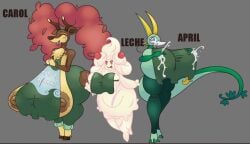 3girls alcremie anthro apron areola_slip ass big_nipples breasts breasts_bigger_than_head deer_girl female furry huge_breasts lactating lactation milf milk nipple_slip oc piratebay pokemon pokemon_(species) sagging_breasts sawsbuck serperior snake_girl tail