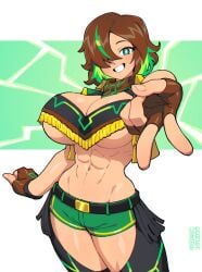 1girls abs athletic athletic_female big_breasts big_breasts breasts breasts brown_hair brown_hair brown_hair_female brunette_hair clothed clothed_female explosifchoker female female_focus female_only green_eyes green_hair green_hair_female large_boobs large_breasts light-skinned_female light_skin midriff multicolored_hair muscular muscular_female shorts solo solo_focus toned toned_female underboob