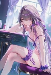 ai_generated bedroom female_focus herta_(honkai:_star_rail) honkai_(series) nightgown purple_hair raaicave