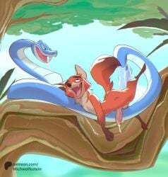 2025 anal anal_fluids anal_sex anthro anthro_on_feral anthro_penetrated ass athletic athletic_anthro athletic_male balls bodily_fluids branch canid canine day disney dripping drooling duo erection eye_roll eyebrows fangs feral feral_penetrating feral_penetrating_anthro fox fur gary_de'snake genital_fluids genitals glans hi_res humanoid_genitalia humanoid_penis leaf looking_pleasured lube lying male male/male male_penetrated male_penetrating male_penetrating_male mammal michwolfestein narrowed_eyes nick_wilde nude on_branch on_front open_mouth open_smile outside patreon penetration penis plant precum precum_drip precum_string reptile saliva saliva_string scalie sex smile snake tail tail_fetish tail_in_ass tail_insertion tail_play teeth text tongue tree tuft url vein zoophilia zootopia
