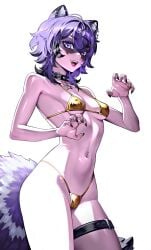 blue_eyes golden_bikini nails_painted purple_hair rawr scarletkrow snuffy virtual_youtuber