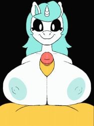 animated beat_banger big_breasts big_penis black_sclera blue_hair crafty_corn craftycorn edit furry paizuri poppy_playtime unicorn unicorn_horn white_body white_pupils