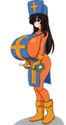 alternate_hair_color big_breasts bimbo black_hair bodysuit breasts dragon_quest dragon_quest_iii enormous_breasts gigantic_breasts hat huge_breasts hyper_breasts impossible_clothes impossible_clothing impossible_shirt large_breasts long_hair massive_breasts moyashi_udon priest_(dq3) tight tight_bodysuit tight_clothes tight_clothing tight_shirt