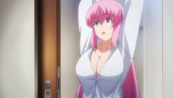 1girls animated breasts female female_only hagure_yuusha_no_estetica ousawa_miu pink_hair solo wardrobe_malfunction