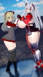 2girls 3d admiral_hipper_(azur_lane) ass azur_lane big_ass big_breasts bimbo blonde_hair breasts clothed clothed_female f.e.a.f_(artist) gigantic_breasts huge_ass huge_breasts huge_thighs koikatsu large_ass large_breasts long_hair looking_at_viewer prinz_eugen_(azur_lane) short_skirt sideboob sisters sisters_(lore) size_difference thick_thighs thighhighs thighs thong white_hair