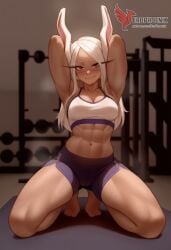 1girls 2d abs ai_generated ass big_ass big_breasts boku_no_hero_academia breasts cleavage dark-skinned_female dark_skin erophoenix female female_focus full_body gym looking_at_viewer mirko miruko muscles muscular muscular_female my_hero_academia navel patreon_username solo solo_female sports_bra thick thick_thighs toned uncensored