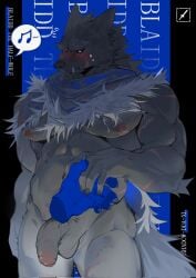 anthro balls biceps blaidd_(elden_ring) bulge canid canine canis claws digital_drawing_(artwork) digital_media_(artwork) elden_ring fangs finger_claws flaccid fromsoftware fur genitals hi_res humanoid_genitalia humanoid_penis male mammal muscular muscular_male navel nipples pecs penis scar shadow_dua_xl tail teeth wolf