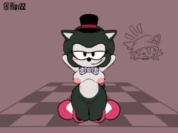 1girls black_fur female_focus female_only five_nights_at_freddy's five_nights_at_sonic's hedgehog hedgehog_girl kiu22v lefty_sonic on_knees pink_cheeks purple_bowtie red_boots top_hat wide_hips