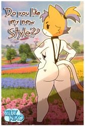 1girls 2d ass ass ass_focus back_view bare_shoulders big_ass big_butt bikini blush_lines breasts breasts breasts calico_cat cat_ears cat_humanoid cat_tail cate_meowdy_(fortnite) collar dialogue english english_text epic_games felid feline feline female female female_only fortnite fortnite:_battle_royale fur furry furry_female furry_only hands_on_hips sillynikoarts_(artist) sling_bikini smile solo solo_female standing tagme tail tattoo tattoo_on_butt tattooed_arm tattoos text thighs