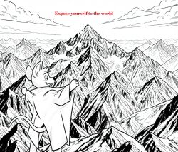 ai-created ai_assisted ai_generated coloring_page flasher flashing gray_scale grey_scale male male_solo mountain mountain_top mouse shyunchained trenchcoat