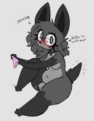 2026 anthro balls blush bodily_fluids breasts canid canine canis caught_off_guard changing_clothing clothing dawrk dawrklawst flaccid genitals goo_creature gynomorph hi_res intersex jackal mammal navel nude panties penis solo sweat thick_thighs underwear wide_hips