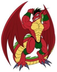 1boy 2018 american_dragon:_jake_long anthro bulge disney dragon grin jake_long male male_only muscles penis razor-z scalie solo wings