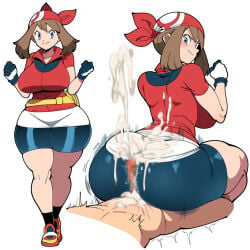 1boy ai_generated ass assjob big_ass big_breasts big_butt breasts buttjob censored_penis covered_assjob covered_buttjob cum cum_on_ass evil_smile female femdom grinding_on_ass grinding_on_penis grinding_penis_on_ass hotdogging huge_ass male may_(pokemon) nintendo no_penetration penis pokemon