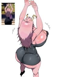 1girls aged_up arms_up ass ass_in_dress big_ass big_breasts boku_no_hero_academia breasts bubble_ass bubble_butt curvy female female_only huge_ass huge_breasts long_hair mina_ashido mina_ashido_curvy_(meme) mina_ashido_time-skip my_hero_academia pink_hair pink_skin post-timeskip puffy_nipples shinhyunxi thick_ass thick_thighs