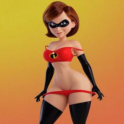 the_incredibles helen_parr ai_generated bra taking_off_panties latex_thighhighs latex_gloves looking_at_viewer ready_for_sex ass thighs