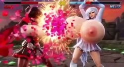 2girls ai_generated ai_video ai_voice_acted animated attribute_theft black_dress black_hair breast_expansion breast_grab breast_theft clickyclacky cropped_jacket dialogue female female_only grabbing_another's_breast health_bar hug huge_breasts mortal_kombat powerful_breasts punch ruby_rose rwby tagme video weiss_schnee white_dress white_hair