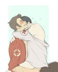 age_difference anal anal_sex arm_hair blush bottomless cowgirl_position dilf embracing_during_sex frogdragon gay gay_sex labcoat male/male male_only medic_(team_fortress_2) moaning off_shoulder older_male_and_younger_male panting riding riding_penis romantic romantic_sex sitting sitting_on_lap sitting_on_penis sitting_on_person sniper_(team_fortress_2) team_fortress_2 upright_straddle yaoi younger_dom_older_sub younger_penetrating_older