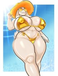 undertale undertale_(series) toriel 2d vexter_arts solo solo_female solo_anthro 1girls 1female female female_only female_anthro anthro anthro_only anthro_female fur white_body white_fur caprine bovid biped standing hat headwear eyewear glasses tinted_eyewear tinted_glasses breasts big_breasts boobs big_boobs tits big_tits cleavage bikini bikini_top bikini_bottom two-piece_swimsuit swimwear golden_bikini golden_week nipple_bulge nipple_outline areolae areola areola_slip big_areola skindentation voluptuous voluptuous_female voluptuous_anthro thighs tail short_tail thick_thighs big_thighs sun_hat adjusting_hat black_eyebrows cameltoe white_border border 2026 floppy_ears glistening glistening_body huge_breasts skimpy skimpy_bikini wide_hips glistening_thighs glistening_breasts