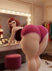 3d ai_generated asian bangs big_ass big_hips edit fat_ass gorillaz head_turned noodle_(gorillaz) pale_skin short_hair small_breasts small_waist swaying_ass tagme thick_thighs tubetop video yoga_shorts