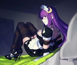 black_thighhighs cad_(caddo) gag glaring indoors maid over_the_nose_gag patchouli_knowledge purple_eyes purple_hair shibari touhou
