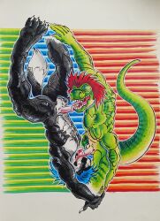 69_position absurd_res anthro canid canine canis dinosaur duo fellatio hi_res humanoid male male/male mammal marker_(artwork) oral penile prehistoric_species reptile saurischian scalie sex theropod traditional_media_(artwork) tyrannosaurid tyrannosauroid tyrannosaurus tyrannosaurus_rex wolf
