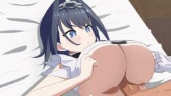 animated blue_eyes blue_hair breasts chain_headband chains commentary ear_piercing english_commentary female hair_intakes hololive hololive_english idol keve131 large_breasts lying medium_hair on_back ouro_kronii paizuri penis piercing single_sleeve tagme underboob video virtual_youtuber youtube youtuber youtubers