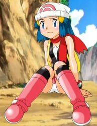 dawn_(pokemon) panties pokemon pokemon_dppt_(anime) scarf upskirt white_panties