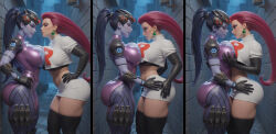 2girls ai_generated alley ass big_ass big_breasts big_butt big_lips big_thighs big_titties bimbo bimbo_body bimbo_lips blizzard_entertainment breast_docking breast_press breasts bubble_ass bubble_butt busty caked_up child_bearing_hips choker cleavage curvaceous curvaceous_female curvaceous_figure curves curvy curvy_body curvy_female curvy_figure curvy_hips docking ear_piercing earrings exposed_midriff facing_each_other female female_only highleg huge_ass huge_breasts jessie_(pokemon) latex latex_clothing logan_d makeup miniskirt night overwatch pokemon ponytail purple_hair purple_skin red_hair team_rocket team_rocket_uniform thick_lips thick_thighs thighhighs tight_clothing widowmaker latex_bodysuit hip_grab breast_grab
