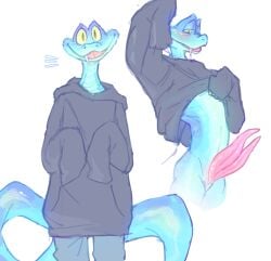 2_penises animal_genitalia animal_penis anthro anthrofied blue_body blush bottomless bottomwear clothed clothing clothing_lift disney erection gary_de'snake genitals hemipenes hi_res hoodie hoodie_lift looking_at_viewer male multi_genitalia multi_penis oversized_clothing oversized_hoodie oversized_topwear pants penis pit_viper reptile scales scalie shibuyatank simple_background smile snake solo tail tongue topwear viper zootopia