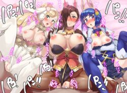 3girls big_breasts blonde_hair blue_eyes blue_hair blush boris_(noborhys) breasts brown_eyes brown_hair catria_(fire_emblem) catria_(spring)_(fire_emblem) censored clothed clothed_sex female fire_emblem fire_emblem:_mystery_of_the_emblem fire_emblem:_shadow_dragon_and_the_blade_of_light fire_emblem_fates fire_emblem_heroes green_eyes hair_over_one_eye holding_hands human kagero_(fire_emblem) kagero_(spring)_(fire_emblem) looking_at_viewer male male_pov missionary missionary_position motion_lines nintendo nipples penis pov pussy sex sharena_(fire_emblem) sharena_(spring)_(fire_emblem) straight vagina vaginal_insertion vaginal_penetration