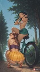 2girls against_tree ai_generated aisinful ass bare_tree barefoot big_ass big_boobs big_butt blush breasts brown_hair bush butt dappled_sunlight female female_only forest grass ground_vehicle hi_res kusuriya_no_hitorigoto large_breasts lishu_(kusuriya_no_hitorigoto) long_hair maomao_(kusuriya_no_hitorigoto) medium_breasts motor_vehicle multiple_girls nature outdoors palm_tree panties park pleated_skirt road skirt thick_thighs tree tree_shade underwear wide_hips