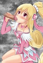 aida_mana akiamare blonde_hair blush clothing cure_heart fellatio female magical_girl oral penis precure pretty_cure shorts