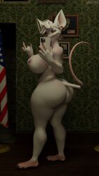 anthro breasts butt electronics female female_only genitals hi_res looking_at_object mammal murid murine nude officer_flint officer_flint_(foresttherotten) phone rat rodent solo tail