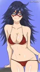 2d_animation animated animation belly_button big_breasts bikini black_hair blue_eyes blush boku_no_hero_academia cell_shading cinamolient clean_lineart clothed collarbone covered_nipples covered_pussy dark_blue_hair digital_media_(artwork) eyelashes hand_on_hip hero heroine human_made indigo_hair leaning_on_object long_hair looking_at_viewer looking_down mask masked_female midnight_(my_hero_academia) milf mole_under_eye my_hero_academia nemuri_kayama no_ai no_sex pale-skinned_female pale_skin pulling_panties pulling_up_clothing pulling_up_panties purple_background red_bikini sexy shiny_hair shiny_skin short_animation shoulders smile solo_female spiky_hair suggestive swimsuit tagme thick_hips thin_female thin_waist video