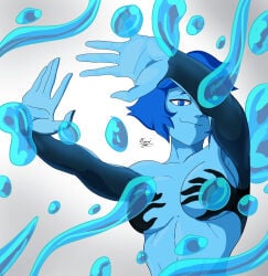 alien alien_girl alien_humanoid bare_arms bare_breasts bare_chest bare_midriff bare_shoulders blue_eyes blue_hair blue_skin boobs breasts breasts_out danielfs exposed_arms exposed_boobs exposed_breasts exposed_chest exposed_midriff exposed_shoulders female_focus female_only hands hands_casting_shadow hydrokinesis lapis_lazuli_(gem) lapis_lazuli_(steven_universe) looking_at_viewer short_hair short_hair_female smile smiling smiling_at_viewer sole_female solo solo_female solo_focus steven_universe water