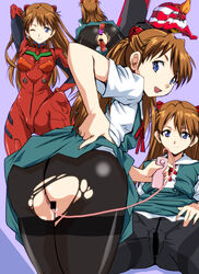 anal anal_insertion anal_masturbation ass asuka_langley_sohryu black_legwear blue_eyes brown_hair censored clothed_masturbation clothing double_penetration female insertion kamisimo_90 long_hair masturbation neon_genesis_evangelion pantyhose plugsuit small_breasts tongue tongue_out torn_clothes torn_pantyhose vibrator vibrator_in_ass