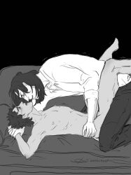 2boys male male_only male/male nipples light_skin light-skinned_male open_mouth open_eyes teeth teeth_showing teeth_visible short_hair black_hair long_hair blushing blush_lines blush white_shirt shirt pants naked naked_male nude_male nude completely_nude completely_nude_male completely_naked_male completely_naked clothed clothing no_visible_genitalia laying_on_back holding_hands hands_behind_head couch legs_up legs 2019 severus_snape harry_potter harry_james_potter deaserkan