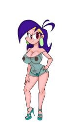 mighty_magiswords cartoon_network female tagme vambre_warrior dullehan translucent translucent_clothing breasts big_breasts nipples earrings blue_hair red_eyes headband high_heels