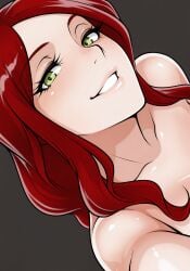 ai_generated ai_jago_dibuja bust_portrait completely_nude completely_nude_female dutch_angle face_focus female female_focus female_only green_eyes living_with_hipstergirl_and_gamergirl looking_at_viewer nude nude_female pinup red_hair selfie simple_background smile smile_at_viewer solo solo_female sophie_(living_with_hipstergirl_and_gamergirl) variant
