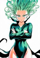 1girls 2d :o accurate_art_style accurate_body_type ai_generated arms_at_sides black_dress breasts breasts_apart cel_shading clothed clothing collarbone collared_dress covered_nipples curly_hair dress eyelashes facing_viewer female female_focus female_only flowing_hair forehead front_view green_eyes green_hair high_collar high_resolution highres light-skinned_female light_skin line_art long_sleeves looking_at_viewer manga_style murata_yuusuke_(style) neutral_expression official_style one-punch_man open_mouth parted_lips perky_breasts petite pinup ribs shiny_clothes shiny_hair short_hair simple_background skin_tight skinny skinny_female slender_body small_breasts solo solo_female solo_focus standing tatsumaki tight_clothing upper_body v-shaped_eyebrows white_background cowboy_shot shiny_skin crossed_arms arms_crossed pelvic_curtain side_slit green_dress no_panties no_bra groin covered_navel navel belly_button floating_clothes psychic telekinesis