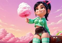ai_assisted ai_generated big_breasts cameltoe clouds female female_only hoodie patreon skirt sugarcoat sweet taozaru thighs vanellope_von_schweetz