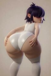 3d ai_generated asian bangs big_ass big_hips edit fat_ass gorillaz head_turned noodle_(gorillaz) pale_skin short_hair small_breasts small_waist swaying_ass tagme thick_thighs tubetop video yoga_shorts