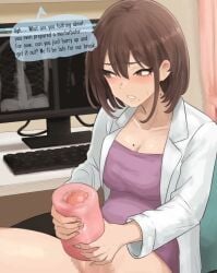 1futa 1futanari a-dam animated artificial_vagina ass_visible_through_thighs blush bottomless breasts brown_eyes brown_hair cameltoe censored chair cleavage clenched_teeth clothes_lift clothes_pull clothing cock_sleeve cocksleeve collarbone computer cum curtains desk dress dress_lift ejaculation english_text erection excessive_pubic_hair female female_pubic_hair flashing futanari futanari_masturbation hair_between_eyes head_out_of_frame huge_cock indoors intersex intersex_masturbation keyboard_(computer) lab_coat lace large_breasts large_penis large_testicles lifted_by_self long_sleeves masturbation medium_breasts medium_hair mole mole_on_breast mole_on_thigh mole_under_eye monitor mosaic_censoring mouse_(computer) navel nurse nurse_cap on_chair onahole open_mouth original original_character original_characters panties pantsu penis pink_dress plump projectile_cum pubic_hair pubic_hair_peek purple_shirt rolling_eyes sex_toy shirt short_hair sitting solo sound speech_bubble spread_legs sweat swivel_chair teasing teeth testicles text thick_thighs thigh_gap thighs tongue tongue_out underwear video white_panties white_underwear