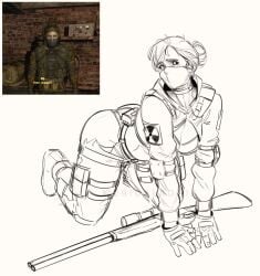 big_ass big_breasts cleavage covered_face female gun on_all_fours posing reference_image s.t.a.l.k.e.r. s.t.a.l.k.e.r._2:_heart_of_chornobyl solo_female video_game_character weapon