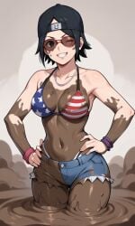 aged_up ai_female ai_generated ass backwards_baseball_cap bigmic145 bikini black_hair boruto:_naruto_next_generations breasts cap cosplay female female_only grand_theft_auto grand_theft_auto_vi jean_shorts jorts medium_breasts mud mud_girl_(gta_vi) mud_pit muddy naruto naruto_(series) navel sarada_uchiha shades shorts sunglasses tease teasing tinted_eyewear